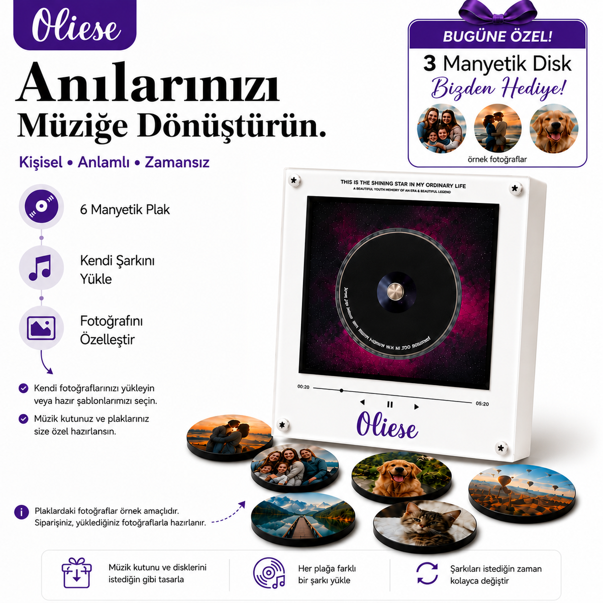 Oliese Aura Player — Manyetik Plaklı Müzik Kutusu